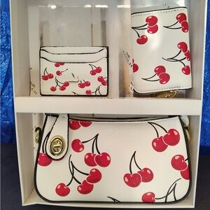 Cherry Print White Crossbody Bag Set
